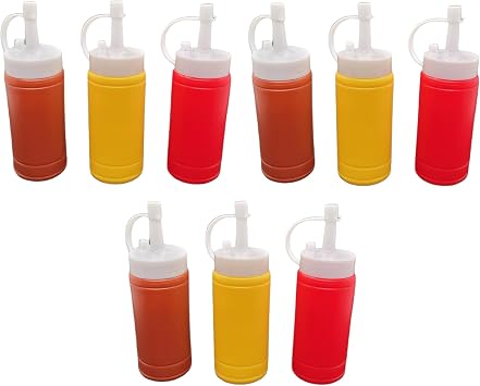 Handy Housewares 3 pc Condiment Squeeze Bottles Set - 4 oz Mini Dispensers for Ketchup, Mustard & BBQ Sauce 3 Sets