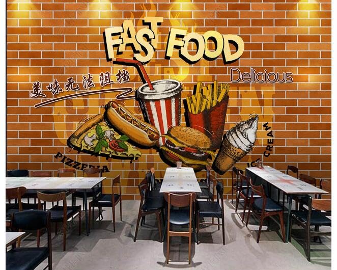 Papier peint restauration rapide 200x140 cm décor mural burger pizza