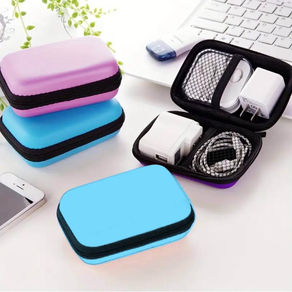 Rectangular Earphone Bag, Key Packaging, Portable Data Cable Storage Case, Coin Pouch, Change Storage Bag(Blue)
