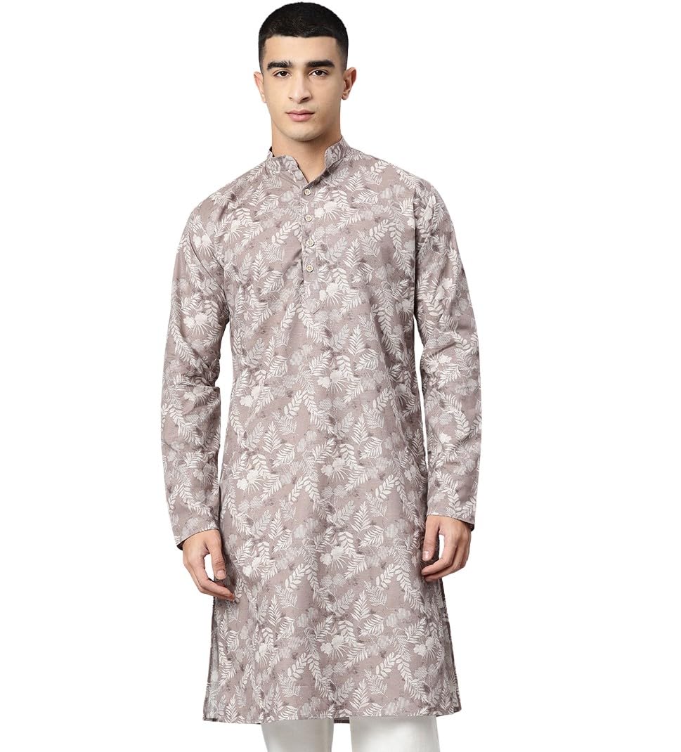 majestic man Men’s Regular Fit Ethnic Motifs Printed Pure Cotton Long Kurta with Mandarin Collar & Full Sleeves-picture-35