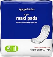 Amazon Basics Maxi Pads Super Absorbency Unscented - Thick Protection for Heavy Flow Periods, 48 Count