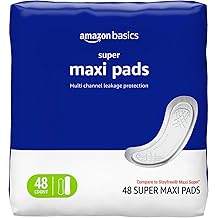 Amazon Basics Maxi Pads For Periods- Thick, Super Absorbency, Unscented, 48 Count, 1 Pack