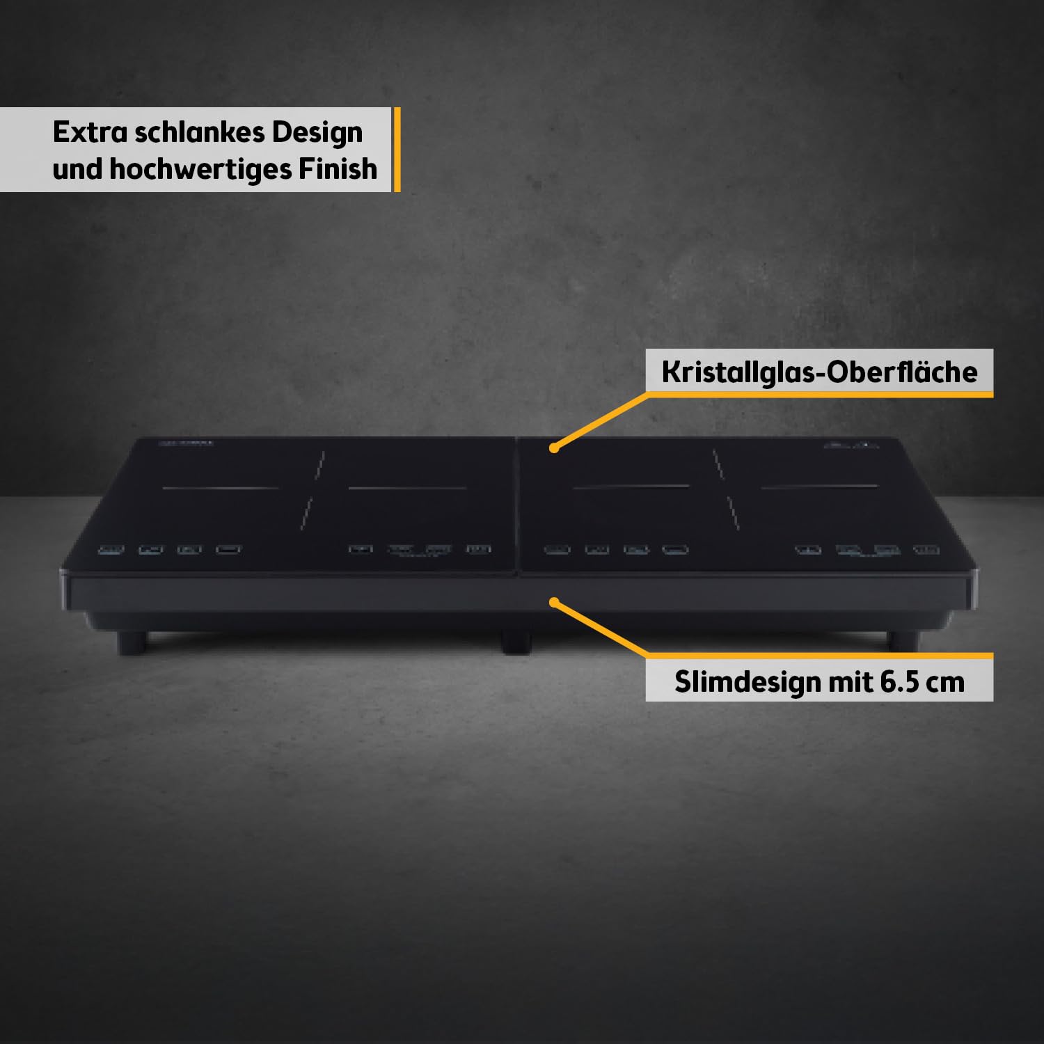 TZS First Austria - Induktionsdoppelkochplatte 3500W - 10 Temperaturstufen - Kristallglas - Digitales Kochfeld mit Touch-Sensor, Timer & Überhitzungsschutz - Ø 260 mm - Schwarz