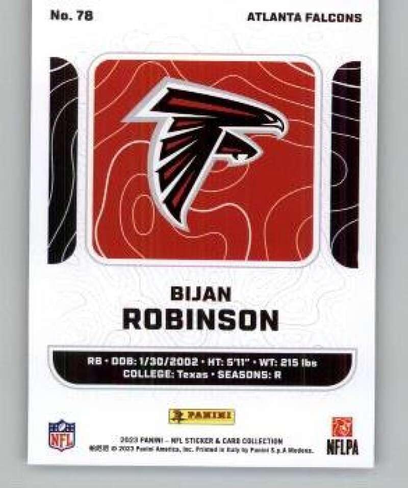 2023 Panini Card Collection (Insert From Sticker Set) Purple #78 Bijan Robinson RC Rookie /99 Atlanta Falcons NFL Football Trading Card