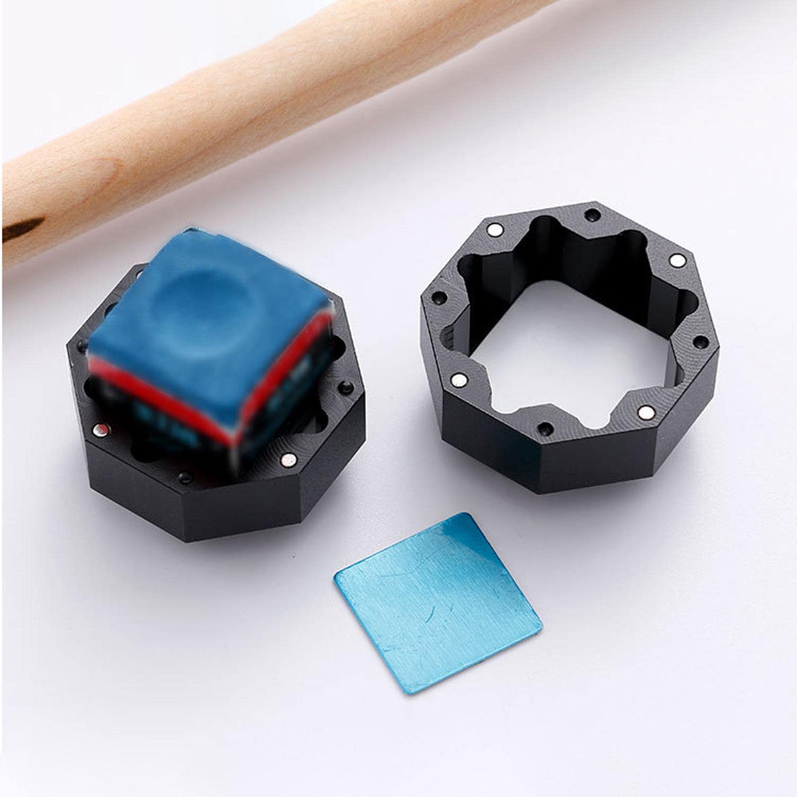 Porte-craie Pour Queue De Billard – étui Plastique + Cuir, Aimanté, Compatible Standard, Noir/marron