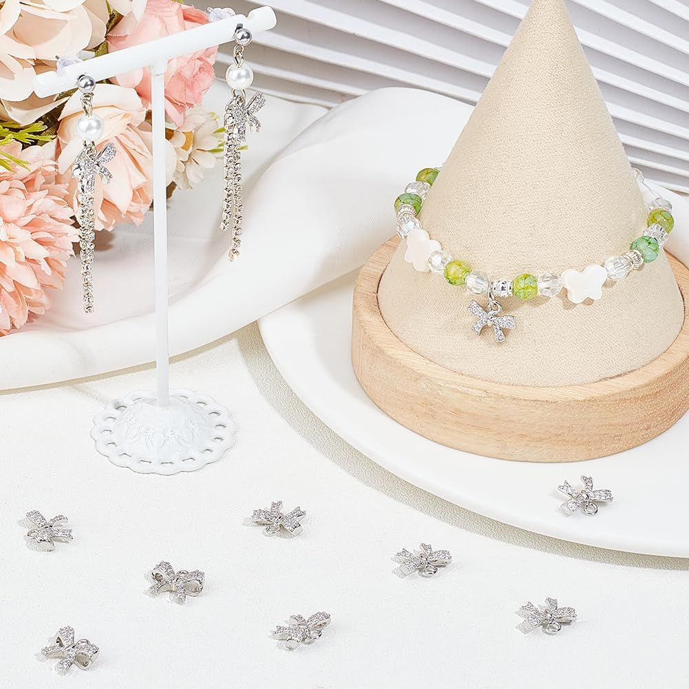 Beebeecraft 1 Box 12Pcs Gold Silver Bowknot Charms Tiny Cubic Zirconia Bow Dangle Pendants Charm with Loop for Jewellery Making 13x10mm - Image 4