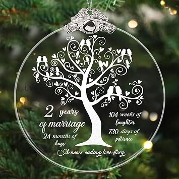 2nd Wedding, 2nd Anniversary Wedding Ornament, 2 Years As Mr. & Mrs. Christmas Glass Ornament Gift for Husband Wife Married Parents Grandparents Friends 3"