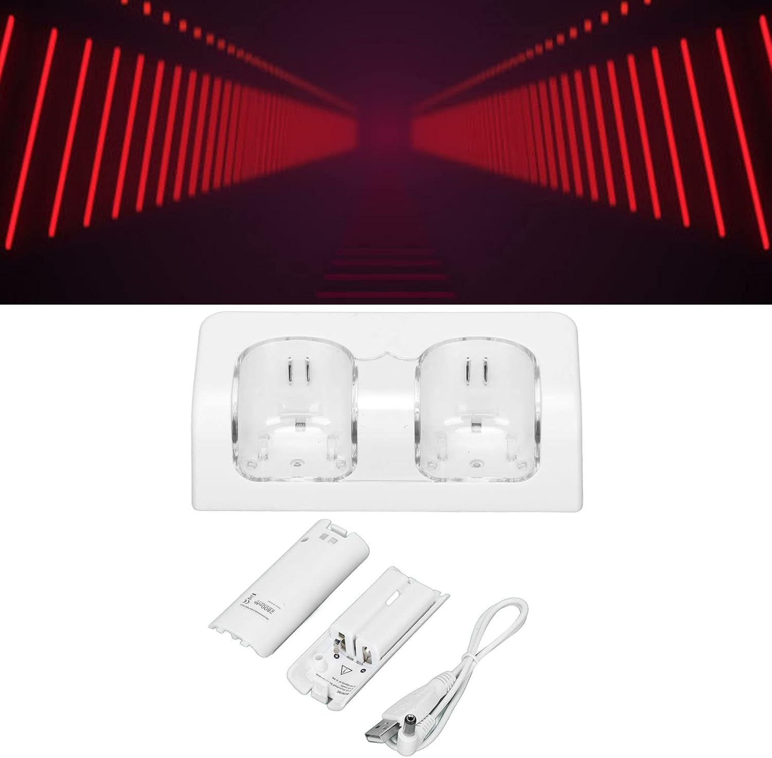 Asixxsix Remote Battery Charger, Rechargeable Portable Dual Charging Station Dock with Power Cord and AC Adapter for Wii Game Remote Control Battery (White), Asixxsixxmhro6npg4-12