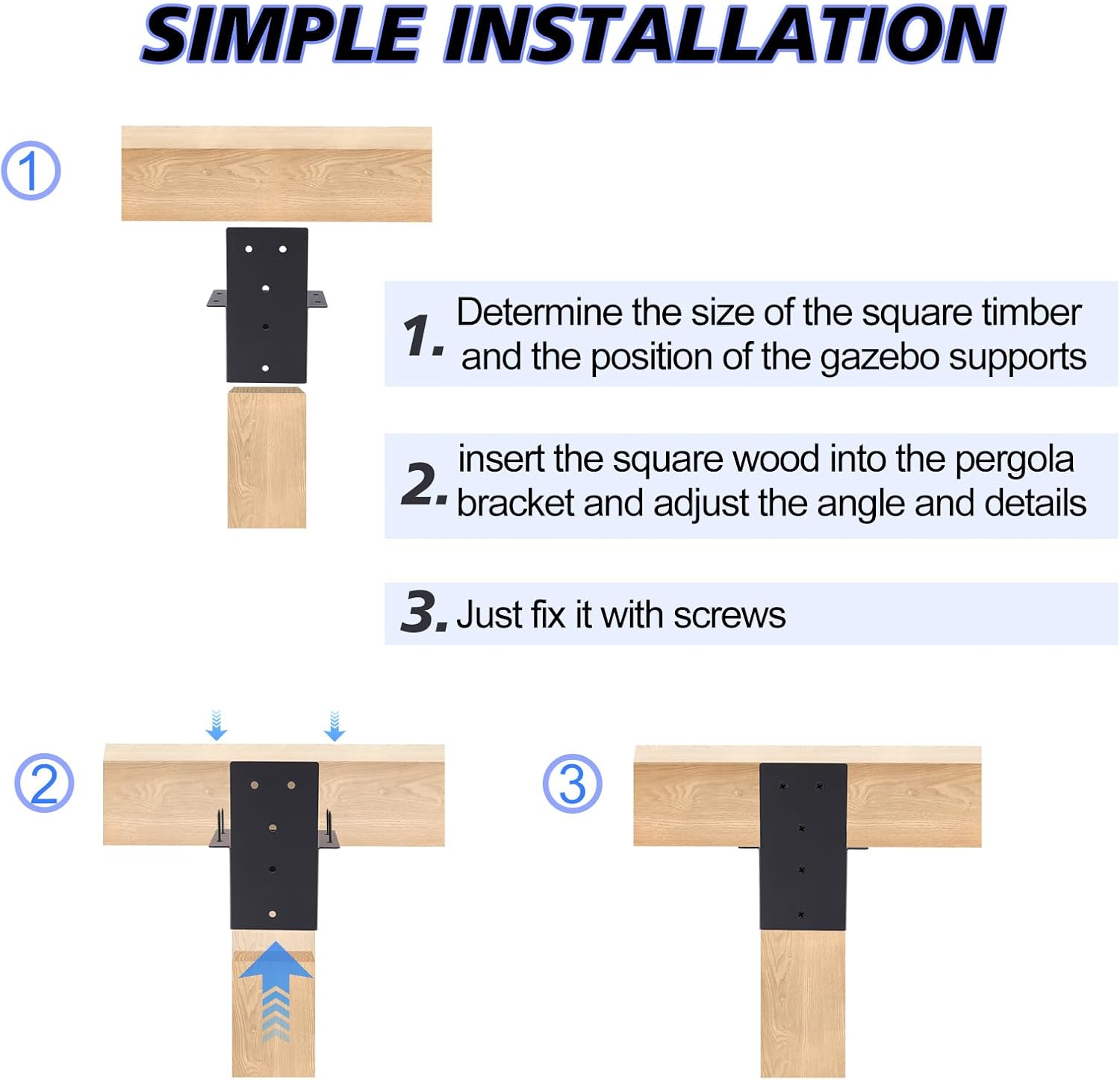 8 Pcs Pergola Brackets, 4"x4"Pergola Connector(Inner size3.6"x3.6") for 4x4 Wooden Post ,Beam Support Brackets for Patio,Log Cabin, Fence