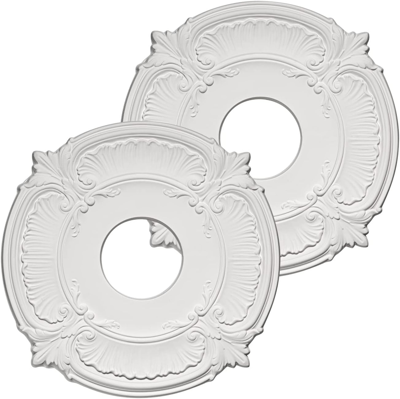 2 Pack White Home Lighting Ceiling Medallions Molded Plastic, 13" OD x 3-1/2"ID x 0.7" P