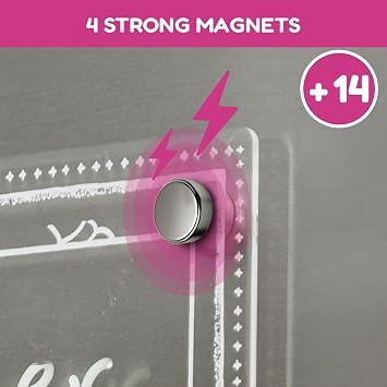 CHALKY CROWN Acrylic Magnetic Weekly Planner for Fridge - Menu Board for Kitchen with 8 Magnetic Markers - Weekly Meal Planner for Fridge with Grocery List & Notepad - Menu Planner (14.5x10.2)