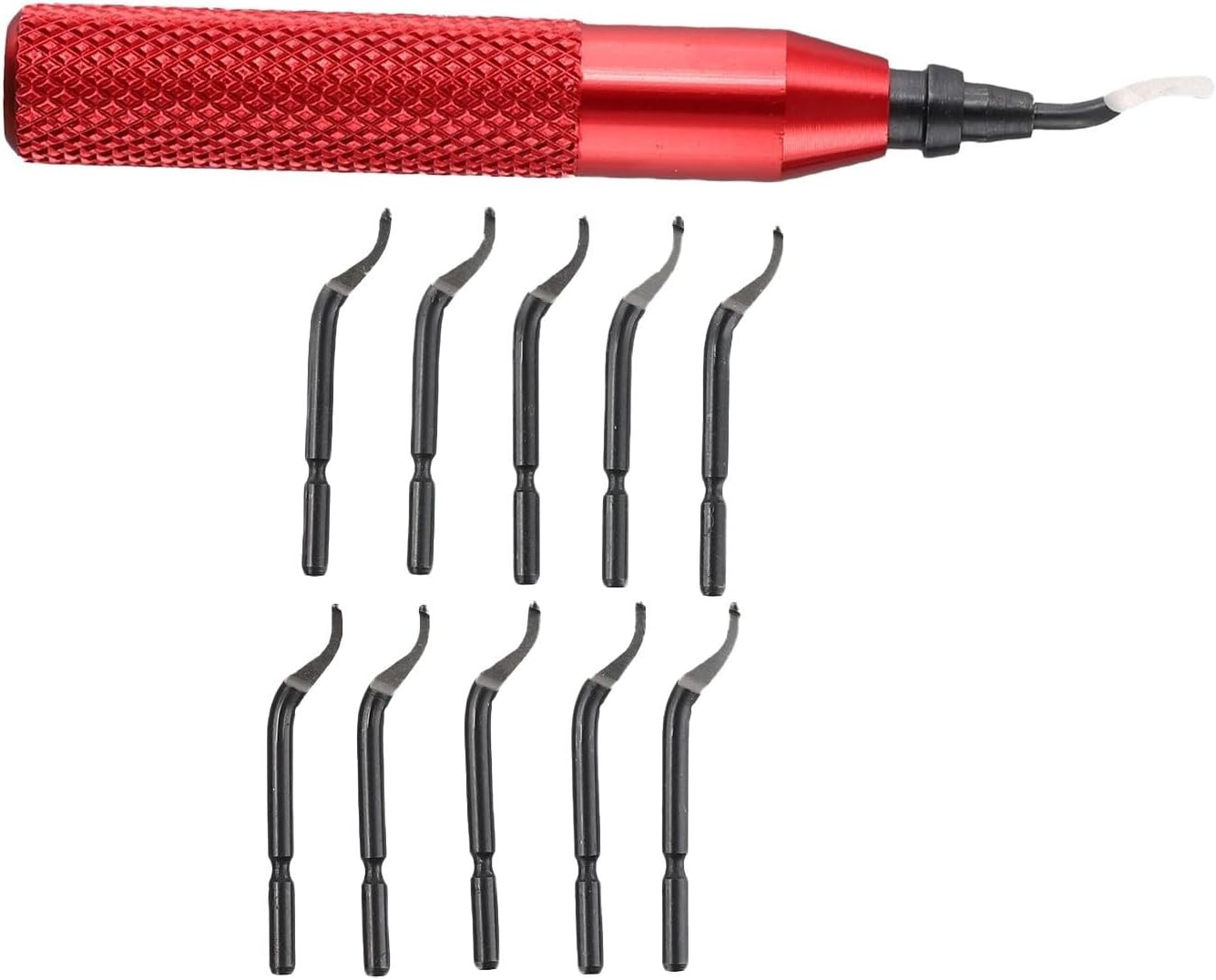 RB3000 Deburring Tool with 10PCS BK3010 HSS Blades for Metal Wood Plastic Cast Iron Brass Copper Aluminum 3D Printing Finishing Storage Handle Design Red