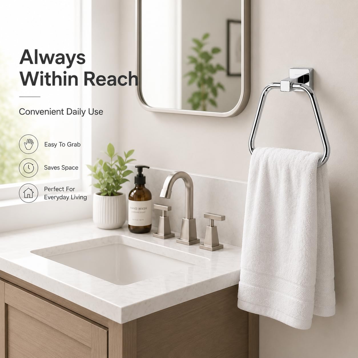 Lot de 2 anneaux porte-serviettes chromés pour salle de bain, cuisine, salle de bain, support mural en acier inoxydable robuste