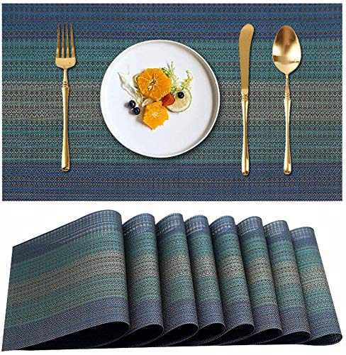 Eageroo Manteles Individuales Lavable marrón, Antideslizante Resistente al Calor para de PVC la Mesa de Comedor de Cocina, Vinilo Place Mats Juego de 6, 45x30cm (azul oscuro)