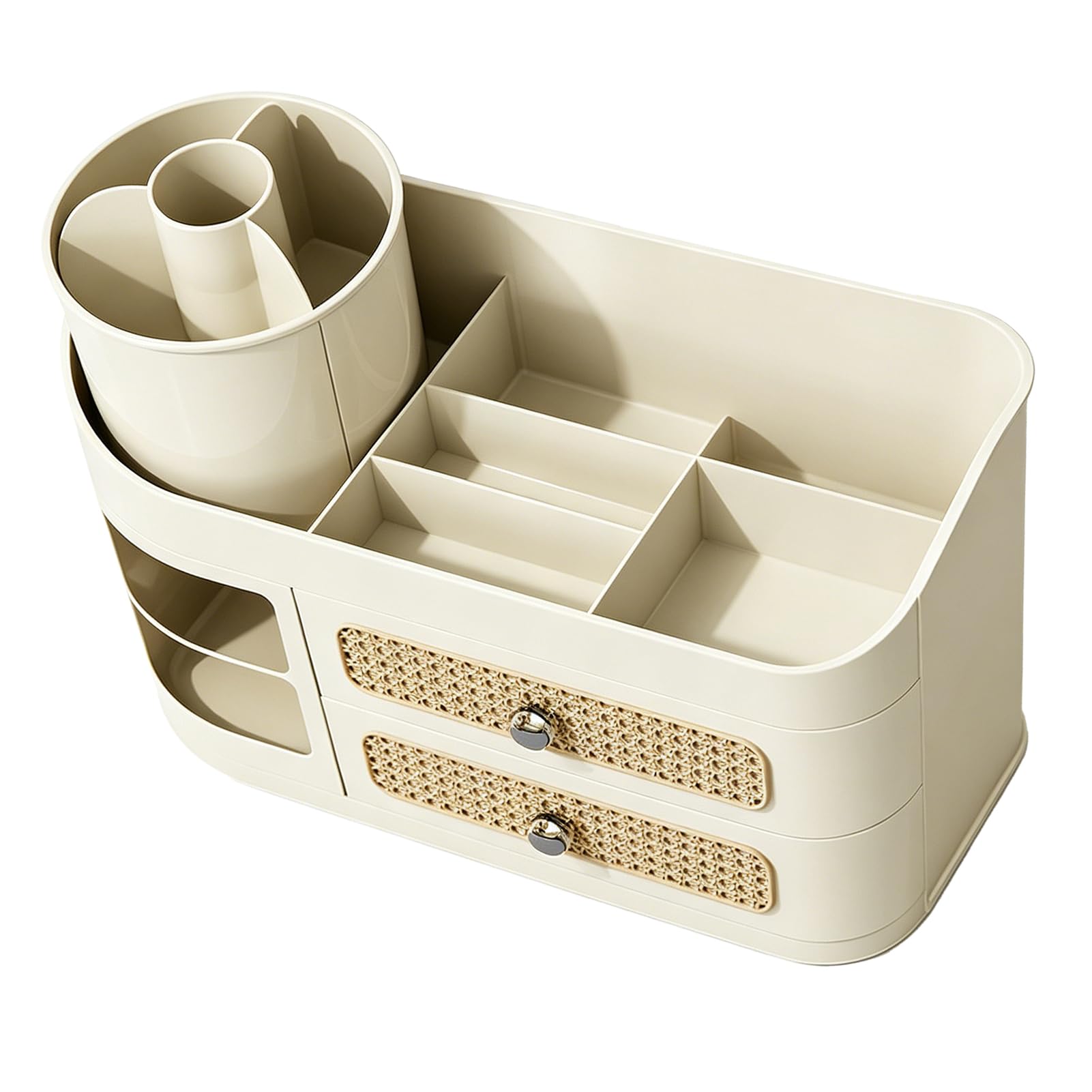 ASHATA Makeup Organizer mit 2 Schubladen Kosmetik-Displaybox (WHITE)