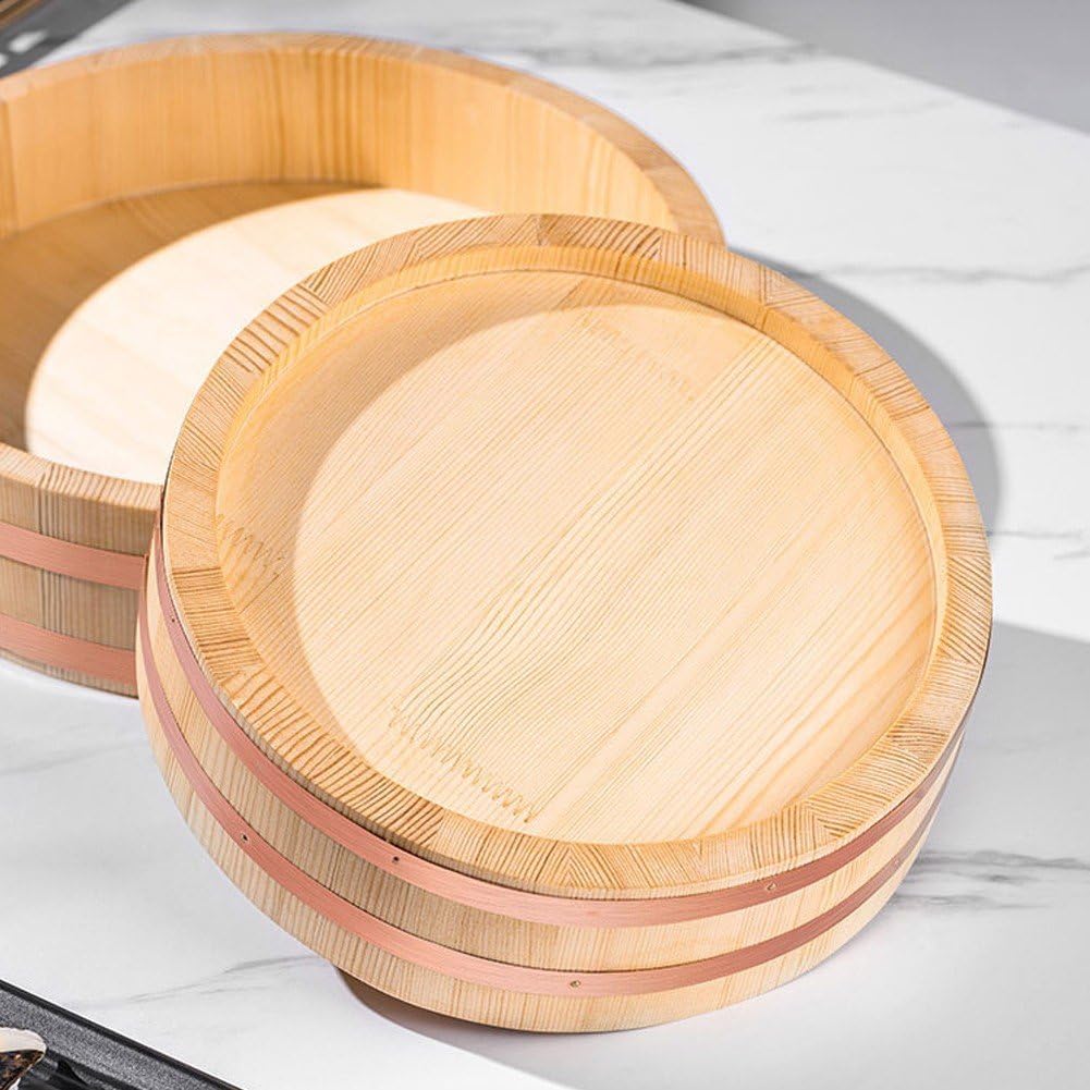 木製 ライスバケツ 丸型 和風 ライスボウル フードサービングバケツ 寿司ライスボウル キッチン フードコンテナ 家庭用