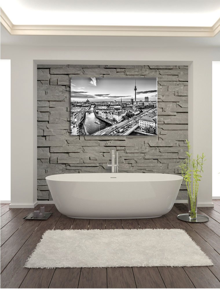 Pixxprint Monocrome, Skyline von Berlin, Größe: 120x80cm, Leinwandbild, fertig gespannt, Wandbild, Dekoration, Kunstdruck, kein Poster