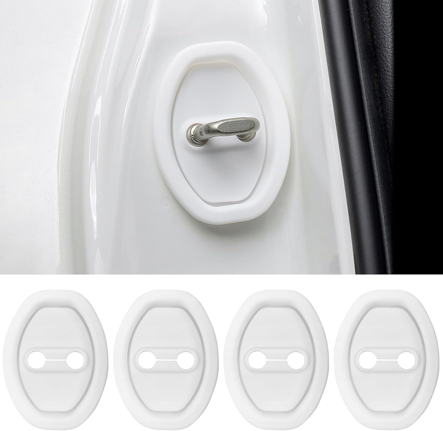 QIZUN 4 Pcs Car Door Lock Cover Latch Protector for BMW 750i/750Li/760i/760Li, Car Door Lock Buffers, Waterproof, Rustproof, striker plate guard,White