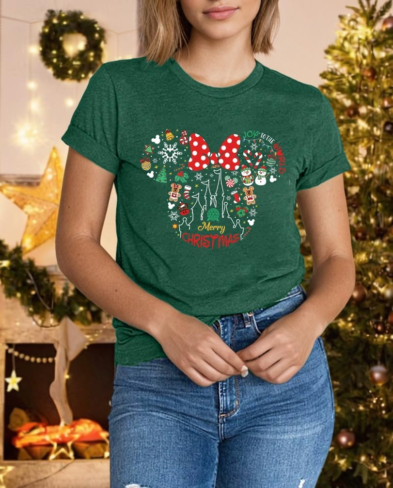 Christmas Shirts Womens Merry Christmas Shirt Santa Snowman Reindeer Graphic Tshirt Funny Xmas Holiday Vacation Tee Tops - Image 3