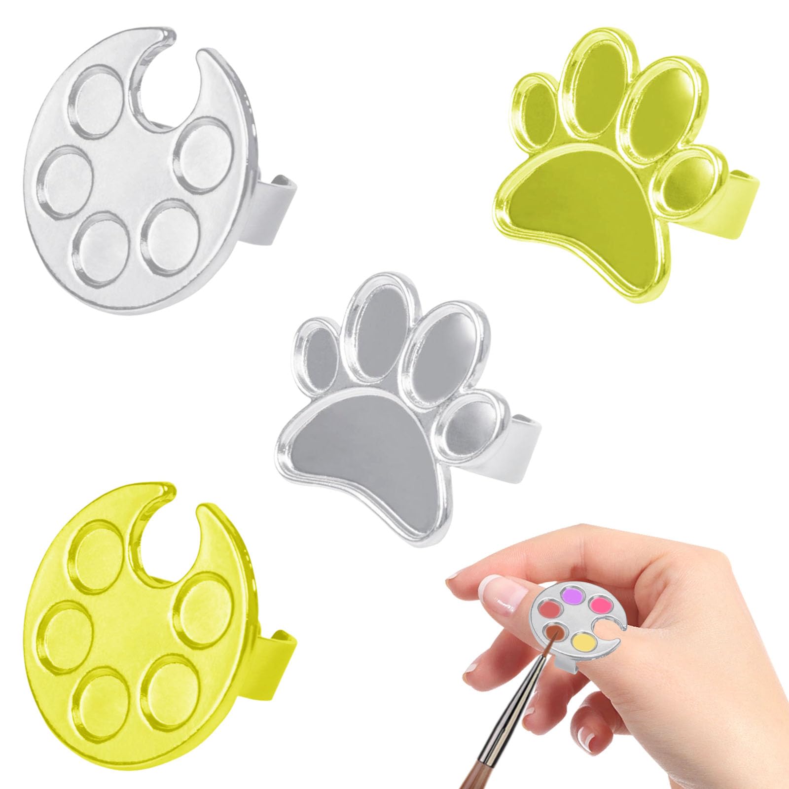 4 Pack Mini Nail Paint Art Palette Finger Rings Metal Manicure Palette Tools Makeup Palettes, Nail Art Palette Nail Polish Palette