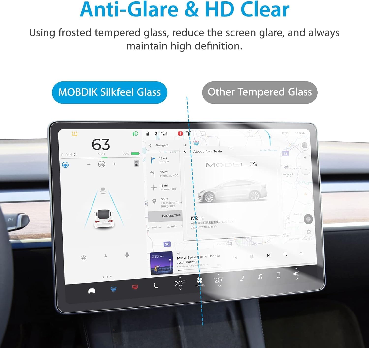 Gravity Silkfeel Tempered Glass Screen Protector for Tesla Model 3/Y - EZ Installation, Anti-Glare, Smooth Touch Experience