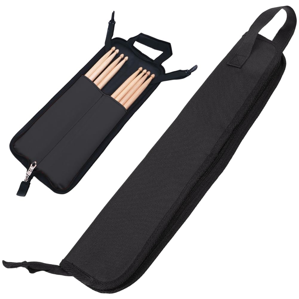 GORGECRAFT Portable Drumstick Bag with Handle Drum Stick Handbag 47cmx20cm Black Hanging Percussion Drumstick Bag with Floor Tom Hooks Zipper Canvas Holder Case for Drum Stick Mallets Brushes Storage