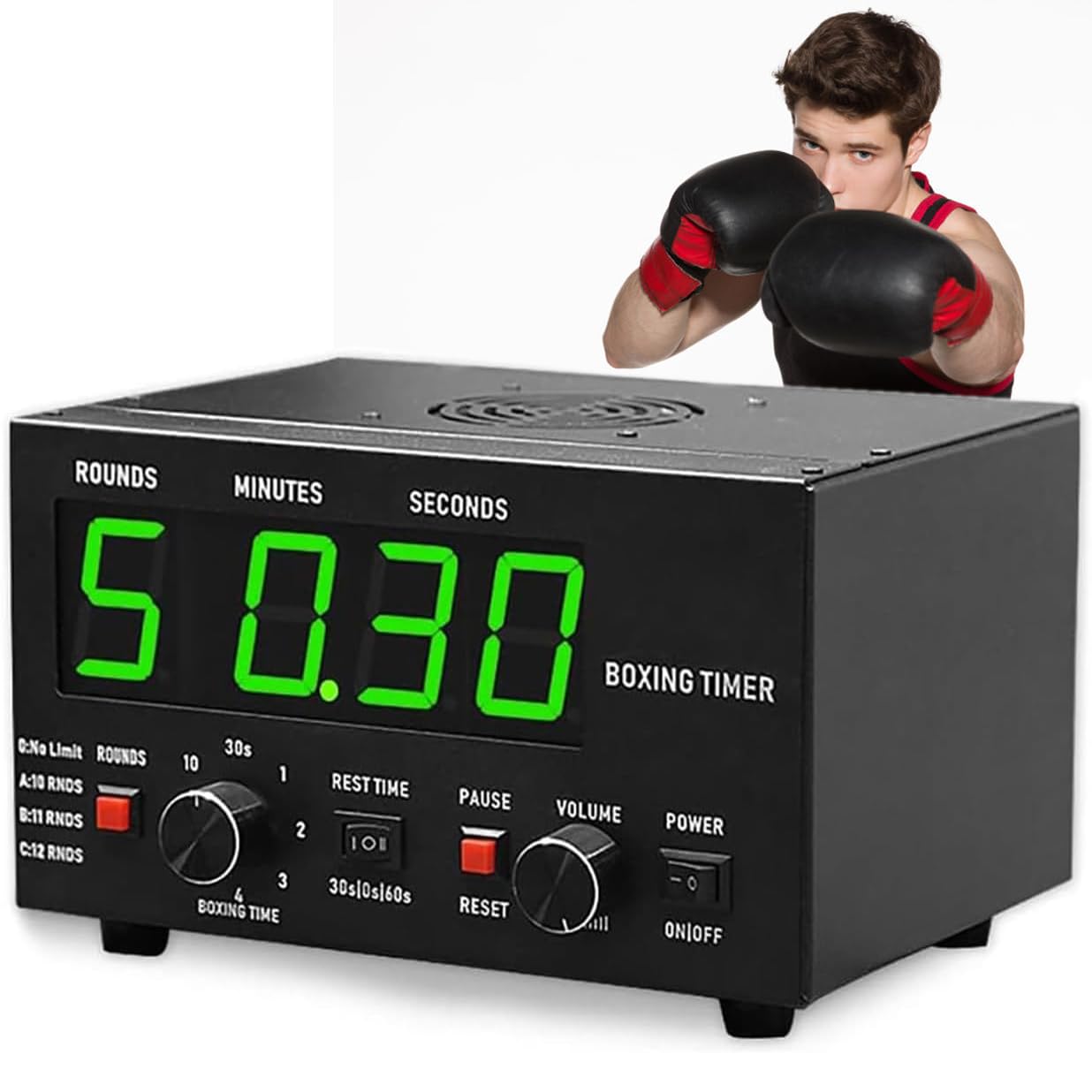 Timer a intervalli per boxe, display a LED, 1-12 round, allenamento 30-10 minuti, riposo 0/30/60s, cicalino, per Muay Thai, allenamento kickboxing