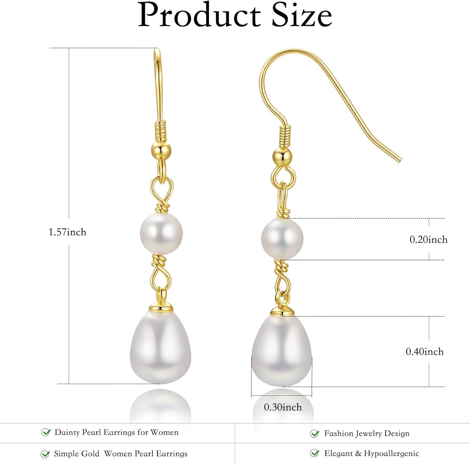 925 Sterling Silver Pearl Earrings,14K Gold Plated Dainty Pearl Drop Simple Wedding CZ Dangle Dangling Cute Stud Earrings for Brides Earrings for Women Gifts Wedding Pearls Earring Formal Jewelry - Image 6