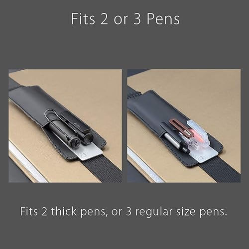 Miniatura 5 de Funda para lápices y bolígrafos hecha de piel sintética, desmontable y ajustable mediante elástico, compatible con cuadernos de tapa dura, libros,