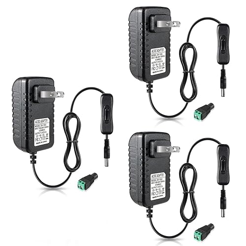 Vista 29 de Fuente de alimentación de 12 V, fuente de alimentación de 12 voltios 1A 12 W CC con interruptor de encendido y apagado, adaptador de corriente LED