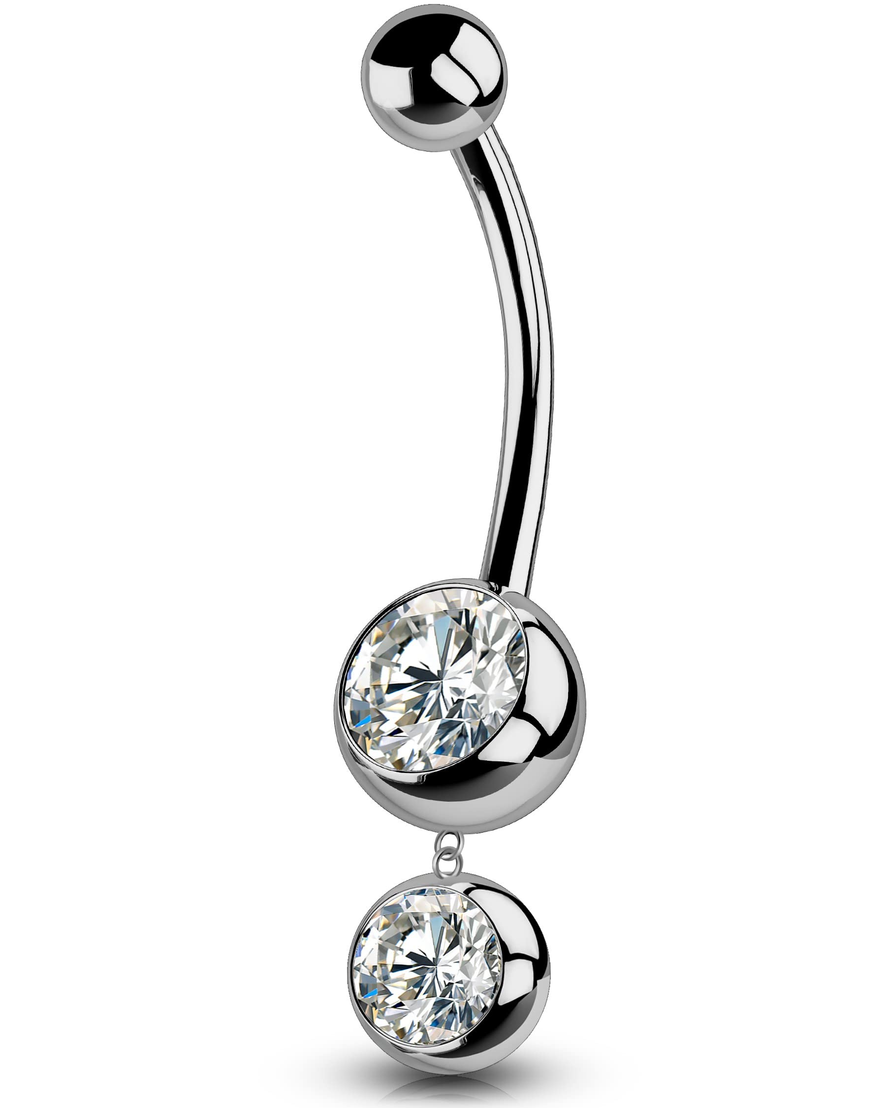 OUFER Piercing para ombligo de titanio de 10, 12, 14, 16 mm, 14 mm, 14 g, extra largo, anillo de ombligo, doble circonita cúbica, regalo para mujeres y hombres