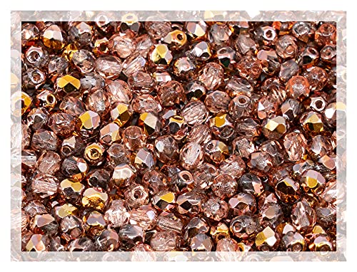 100 pcs of Faceted Fire Polished Pressed Czech Glass Beads 4mm (0.16in), Crystal Copper Capri Apollo 00030-27101 BCV