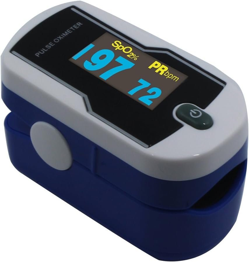 Concord Fingertip Deluxe OLED Pulse Oximeter with 6 way Reversible Display - Blood Oxygen Saturation Monitor with Carrying Case, Batteries and Lanyard - Easy to Use, Accurate SpO2 (Sapphire Blue)