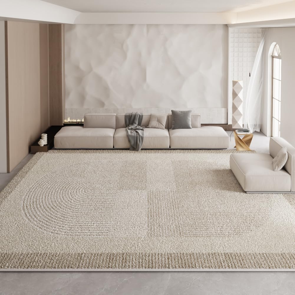 Tapis de salon 200x290 cm beige abstrait et moderne grand format antidérapant