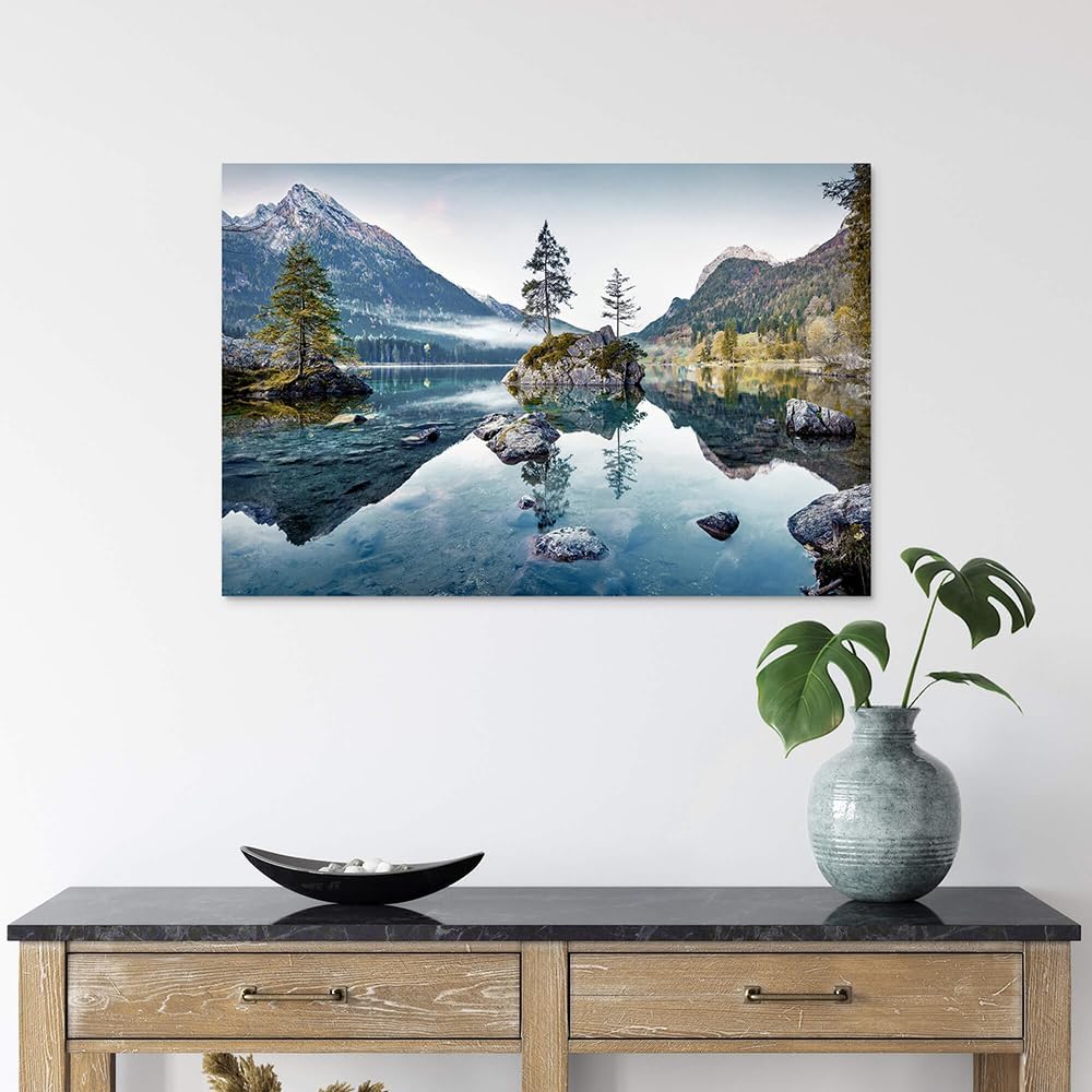 Artitude Nature Landscape Wall Art Canvas: Modern Lake Rock Scene Picture Print Mountain Tree Painting Artwork for Bedroom Living Room Office Decor