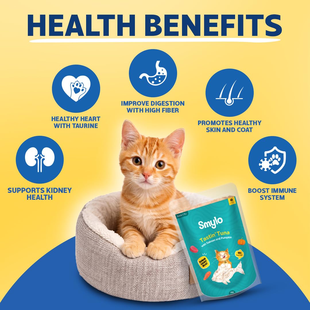 Smylo Adult Wet Cat Food Trial Box (1+ Yrs) with Fish & Chicken Broth | Chicken, Tuna & Mackerel Recipes | Grain Free, No Preservatives | Omega 3 & 6 for Shiny Fur | Wet Food for Cats, Cat Food Topper 2