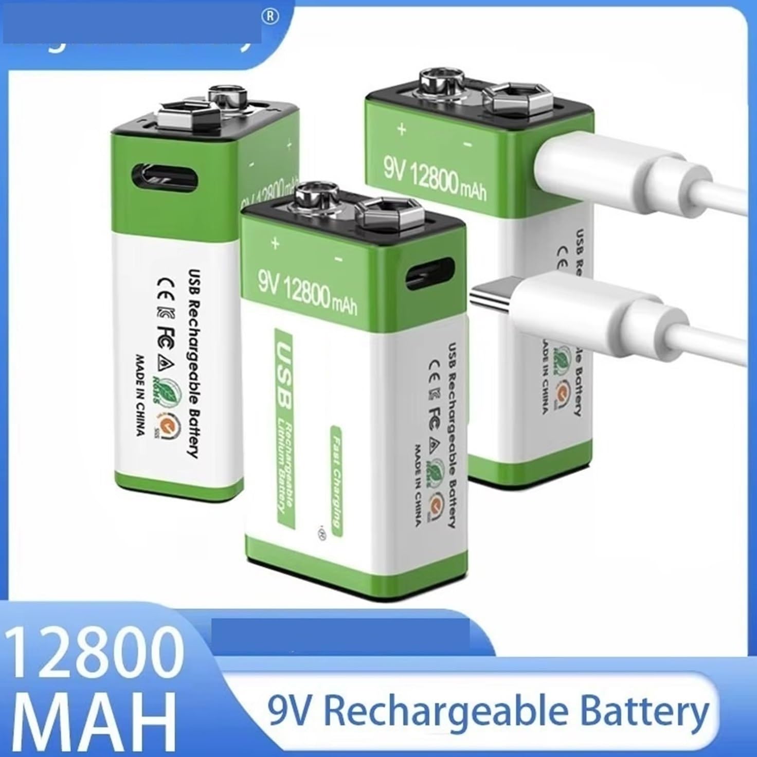 Batería Recargable Baterías De Litio Micro USB De 12800 MAh, Compatible con Multímetro Micrófono Control Remoto De Juguete KTV BruNew Batería De Iones De Litio De 9 V(4PCS)