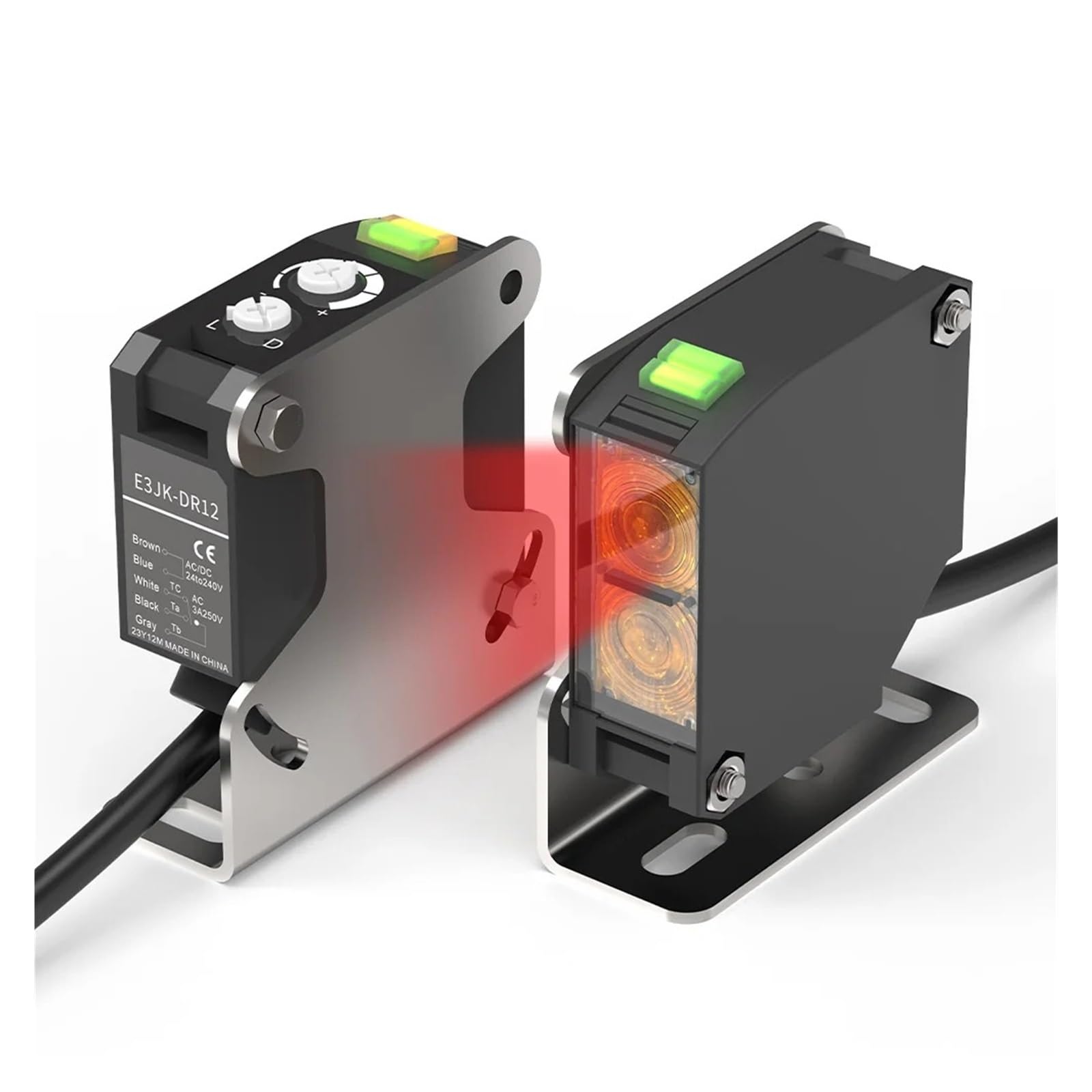 PXQCHAVLN E3JK-TR12 Square Photoelectric Sensor 24-240V AC/DC Relay Output Diffusion Switch(E3JK-TR12)