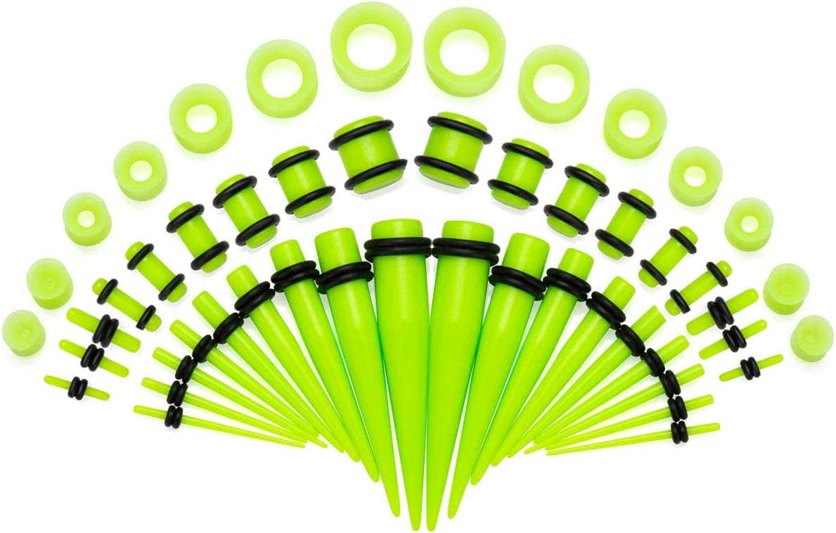 Ear Stretching Kit 14G to 00G - 50 Pieces Acrylic Tapers Silicone Tunnels Plugs Gauges Expander Set for Ear Piercing Jewelry Men Women