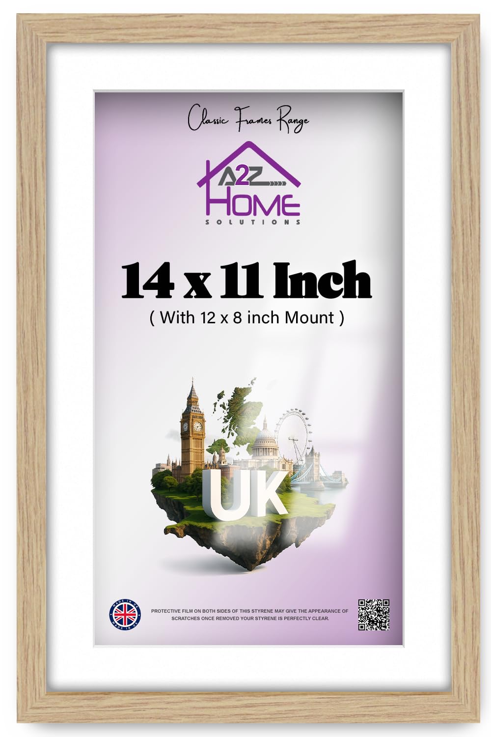 A2Z Home Solutions Rectangle Poster Frame 14 X 11 Inch With 30.48 X 20.32 Cm White Mount And 35.56 X 27.94 Cm Oak Border Clear Protective Sheet For Vertical And Horizontal Display Of Photos Art