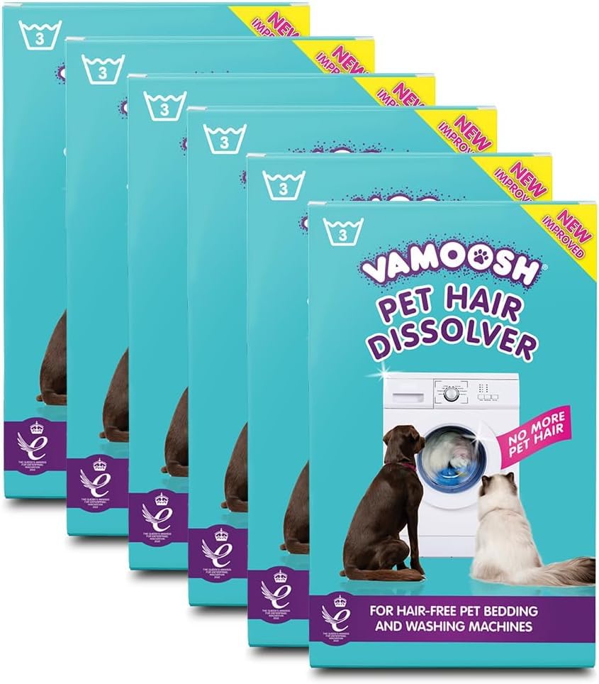 Vamoosh Pet Hair Dissolver - Pet Hair Remover for Washing Machines, Cotton Fresh 18x100g, Eliminates Odours and Dirt, Dissolves Dog, Cat, Horse, Animal Fur, Large Pack up to 18 Washes