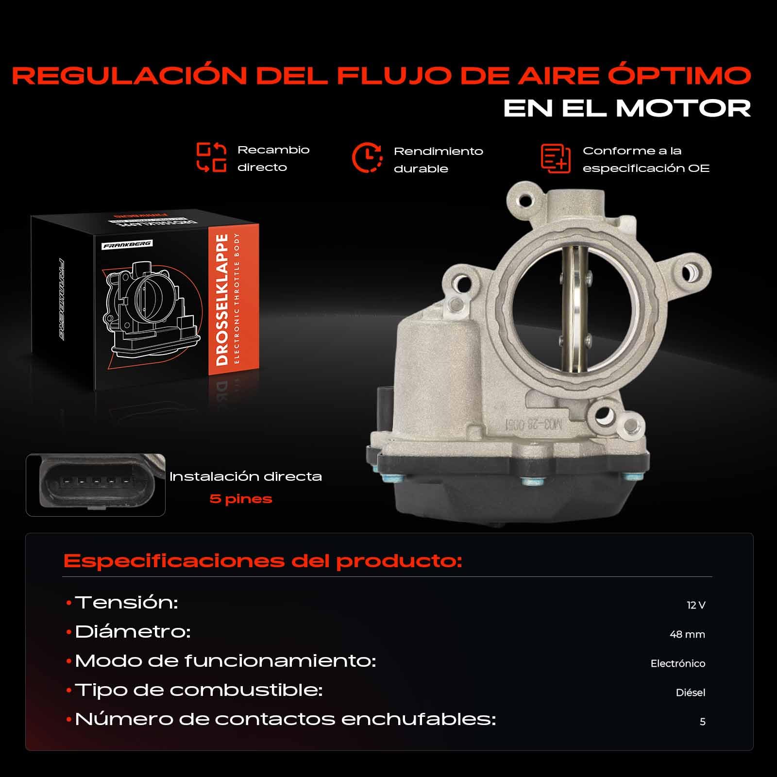 Frankberg Válvula de mariposa Cuerpo de mariposa Diesel Compatible con A4 Avant 8K5 2.0L T.i.g.u.a.n 5N 2.0L Golf VI 5K1 2.0L O.c.t.a.v.i.a II Combi 1Z5 2.0L A4 8K2 2.0L Replace# 03L128063A