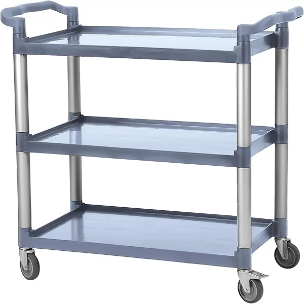 GarveeHome Utility Service Cart 3 Shelf with Wheels, Plastic Heavy Duty 3-Tier Rolling Utility/Push Cart for Foodservice/Commercial/Restaurant/Office/Warehouse/Kitchen/Hotel