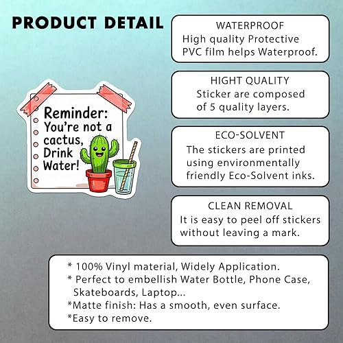 Miniatura 6 de (3 piezas) Recordatorio de que no eres un cactus para beber agua, divertida hidratación, cita motivacional, calcomanías de vinilo para laptop, vaso