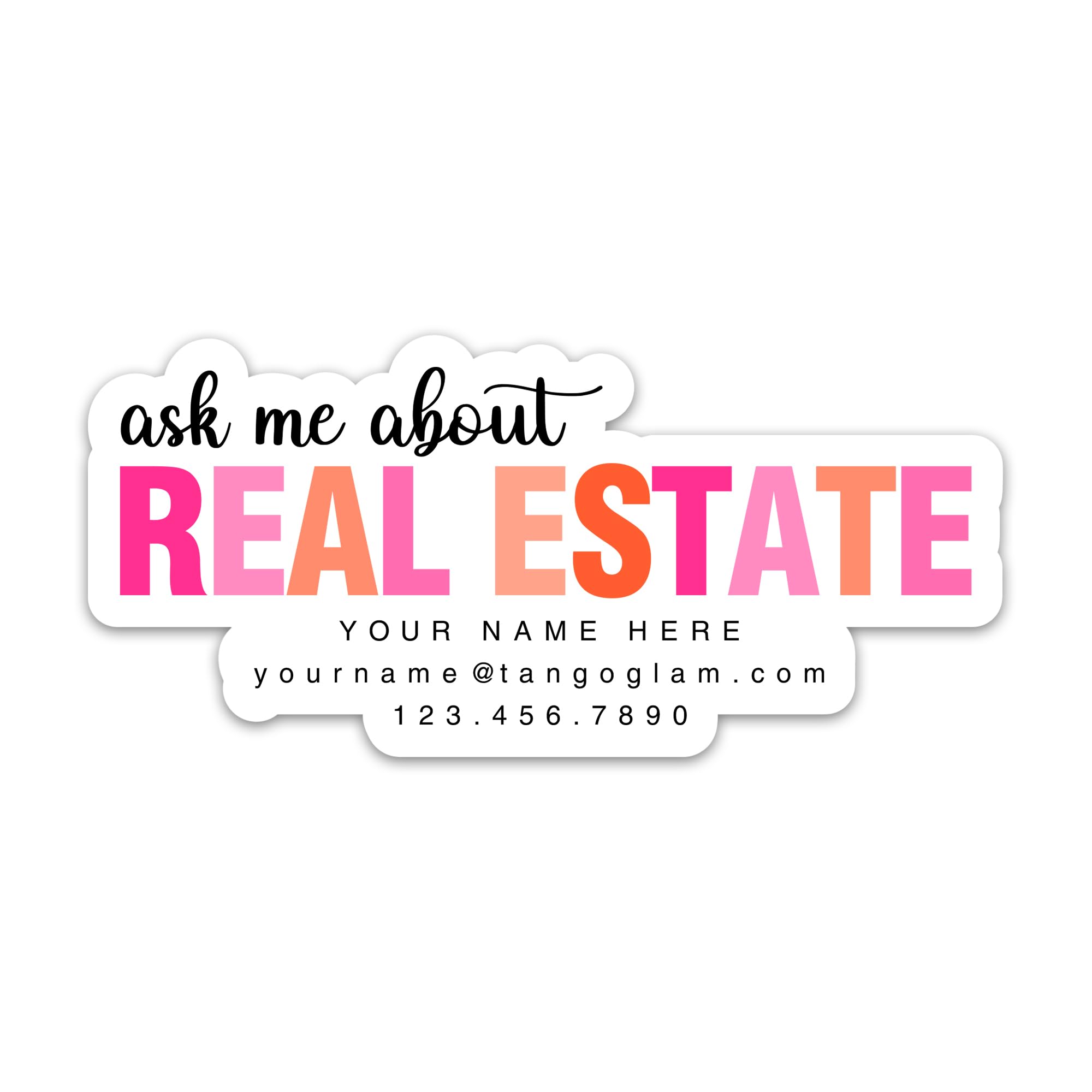 TANGOGLAM Personalized Real Estate Agent Sticker, Vinyl Waterproof Stickers for Realtors, Ask Me About Real Estate Custom Name Stickers for Laptop