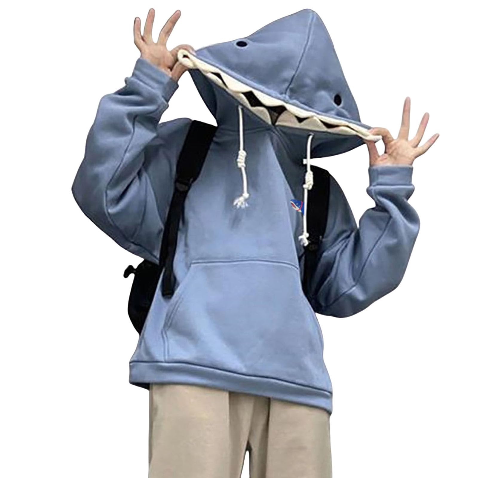 ZWRXW Damen Shark Hoodies Causal Langarm Kapuzenpullover Trendy Herbst Cute Pullover Outfits Tops mit Kängurutasche