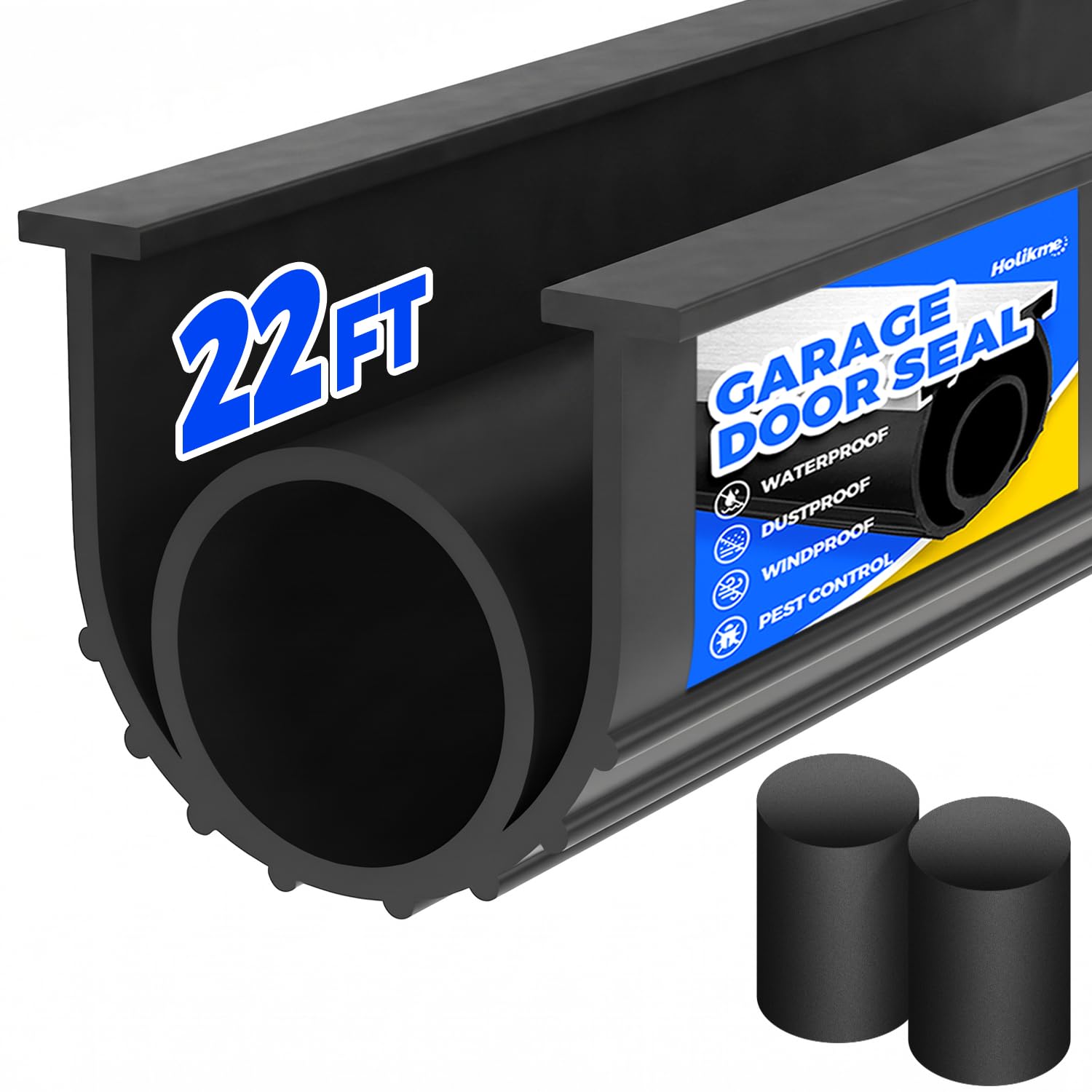 Holikme Garage Door Bottom Seal, EPDM Rubber Weather Stripping 22Ft Black