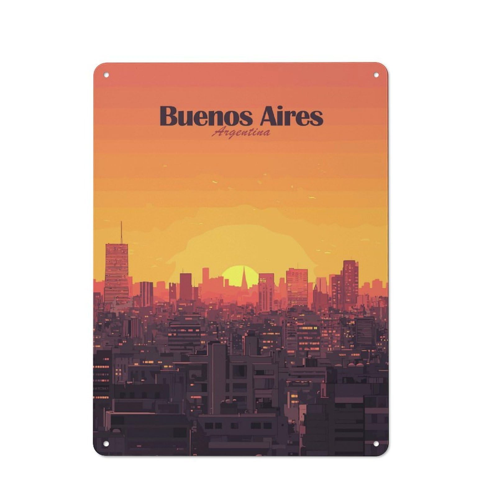 Buenos Aires Sunset Skyline Decorative Tin Sign 40x30cm, Old Fashioned Vintage Wall Decor for Lounge, Study, Pub Or Wall Gallery