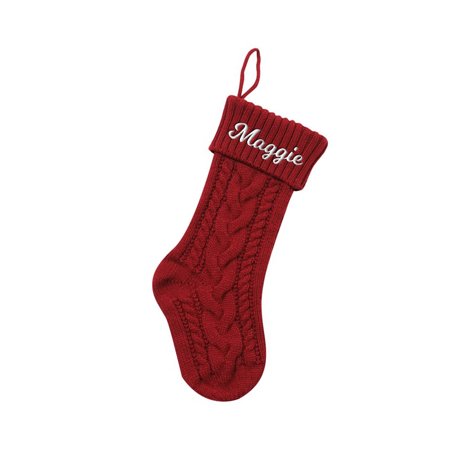 SearchI Personalised Christmas Stocking,Custom Knit Embroidered Christmas Stocking with Name,Personalised Stocking Ornament for Christmas Party Holiday Decoration(Knit-Red,1 Piece)