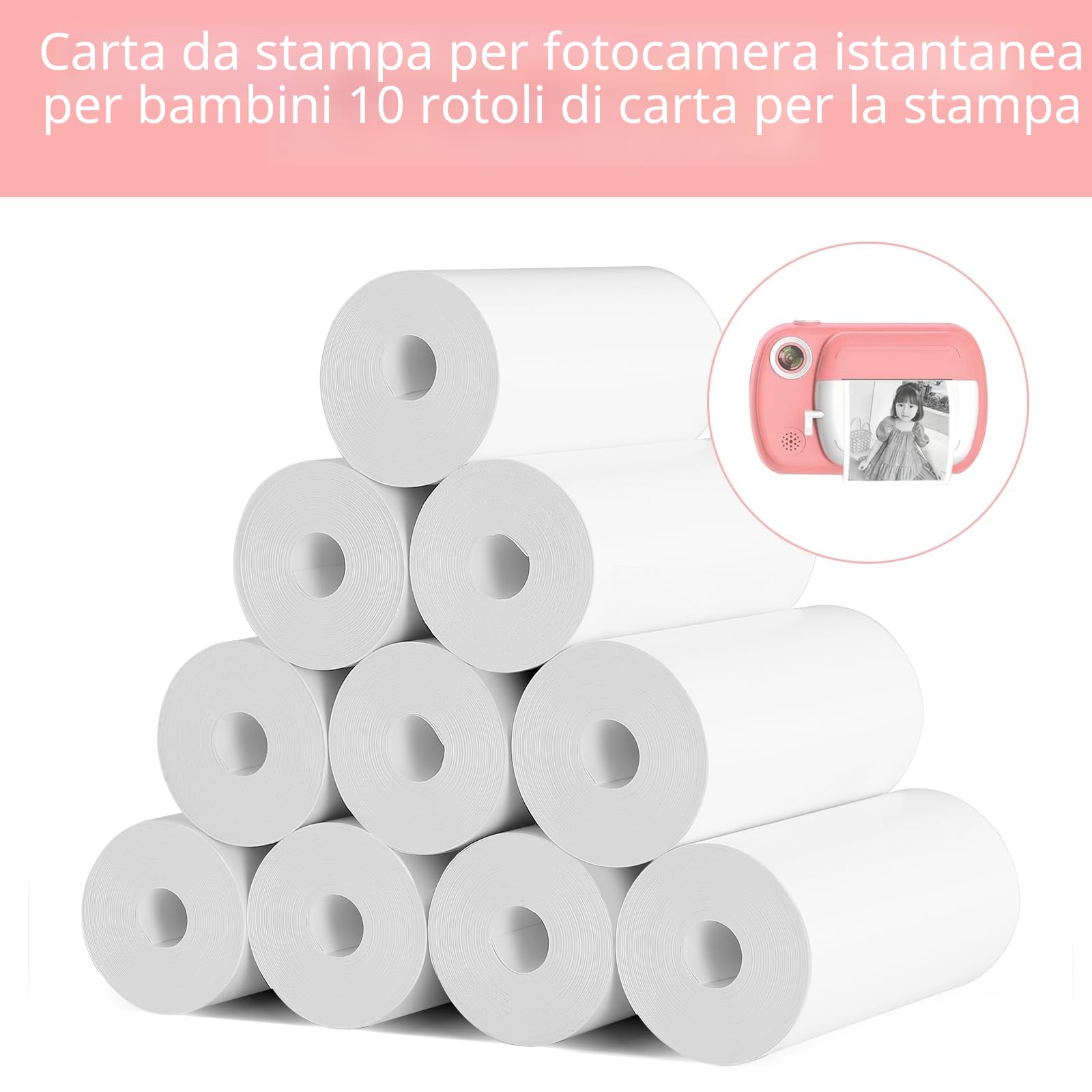 Carta termica per bambini macchine fotografiche istantanee 10 rotoli, zero inchiostro